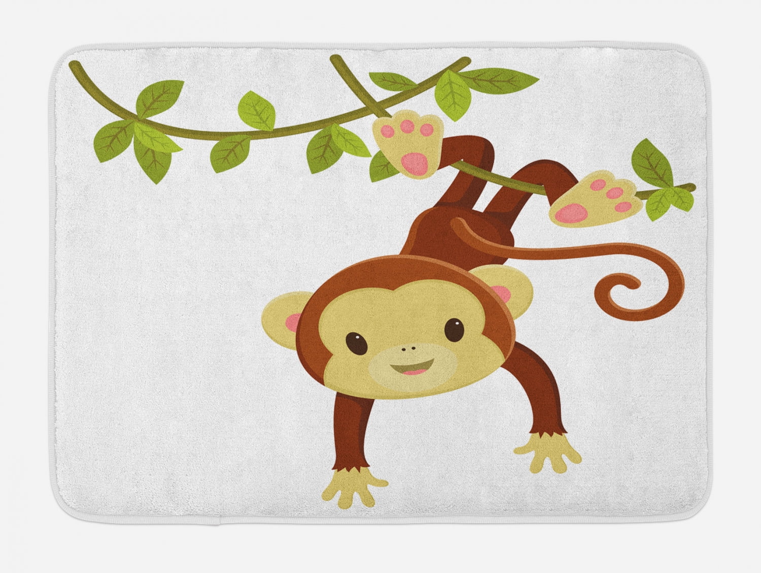Nursery Bath Mat Cute Cartoon Monkey Hanging On Liana Playful