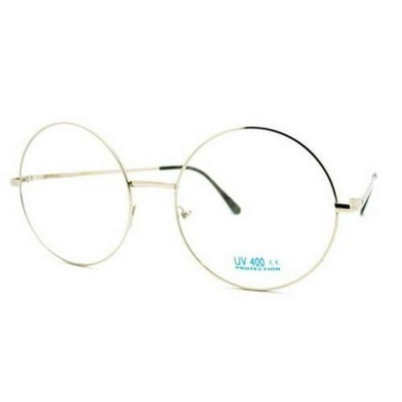 grinderPUNCH John Lennon Harry Potter Round Retro Clear Lenses Nerd Adult Glasses for Men Women, Silver Frame