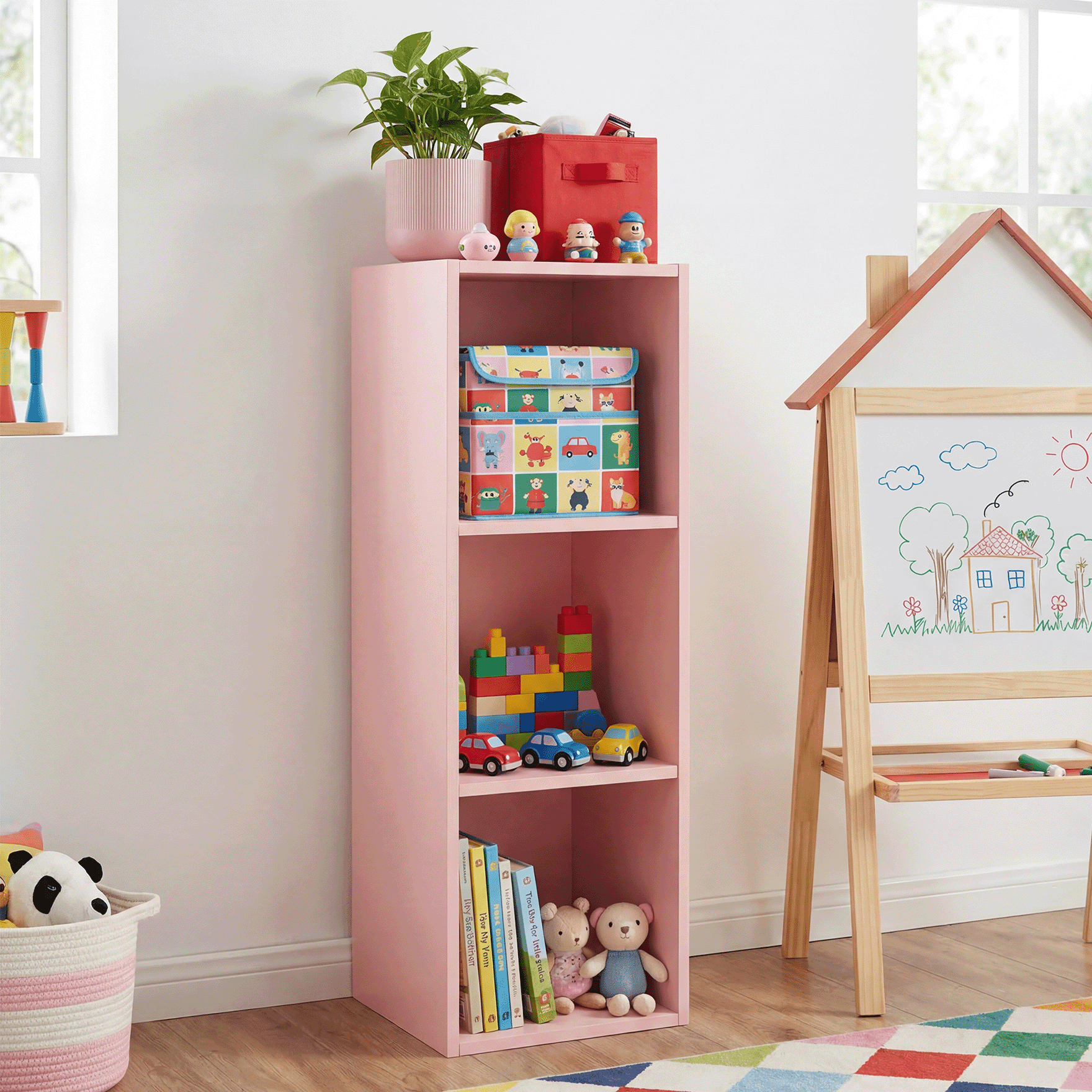 Mifurn 3-Tier Bookshelf Open Shelf Bookcase, Pink