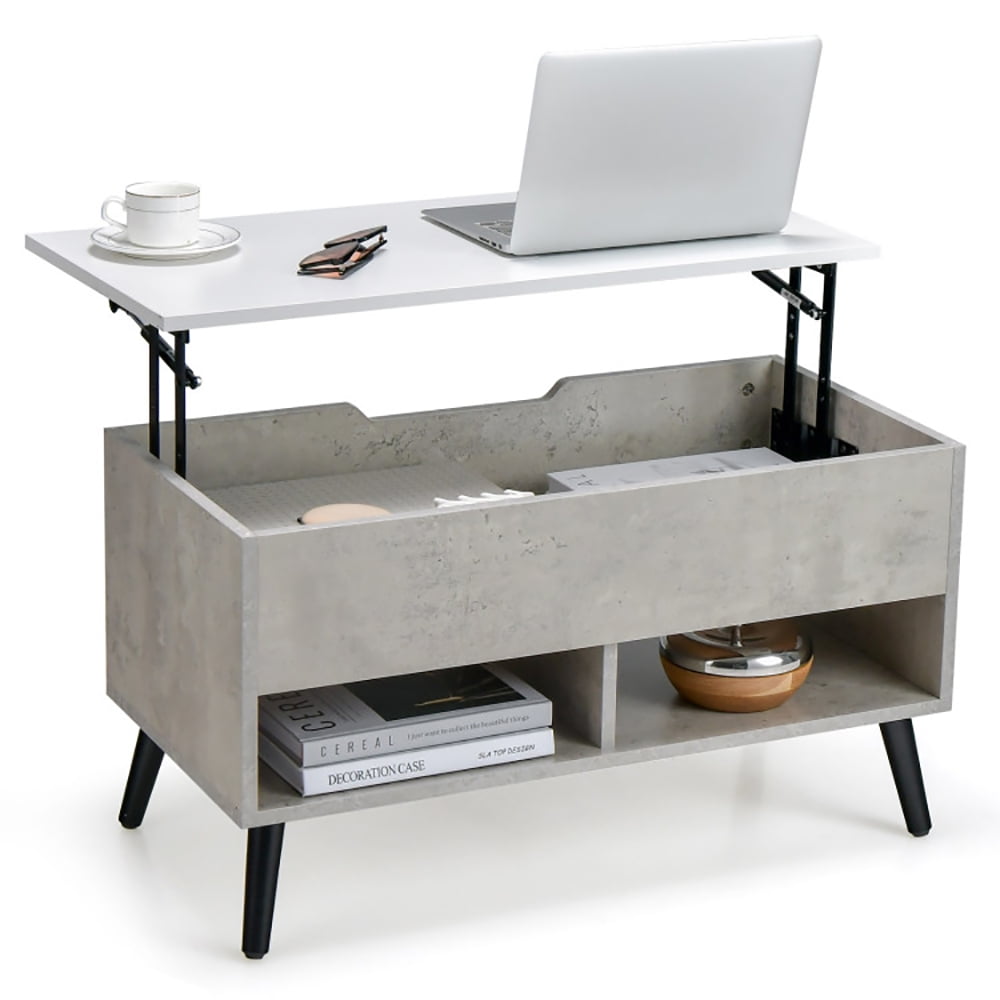 Finihen Rectangular Coffee Table, 31.5 Inch Lift Top Coffee Table with Hidden Compartment and 2 Storage Shelves, for Living Room, Reception Room, Office, Gray Finihen Rectangular Coffee Table, 31.5 Inch Lift Top Coffee Table with Hidden Compartment and 2 Storage Shelves, for Living Room, Reception Room, Office, Gray