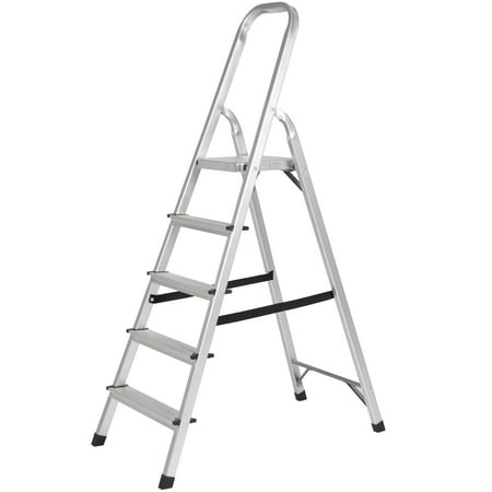 Best Choice Products 5-Step Foldable Aluminum Non-Slip Lightweight Ladder w/ 300lb Capacity for Kitchen, Garage, Indoor, Outdoor, Home Projects - (Best Wood To Make A Ladder)