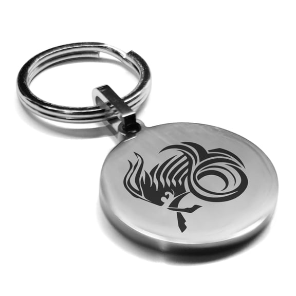 Stainless Steel Tribal Capricorn Zodiac (Sea Goat) Round Medallion Keychain Circle Ring