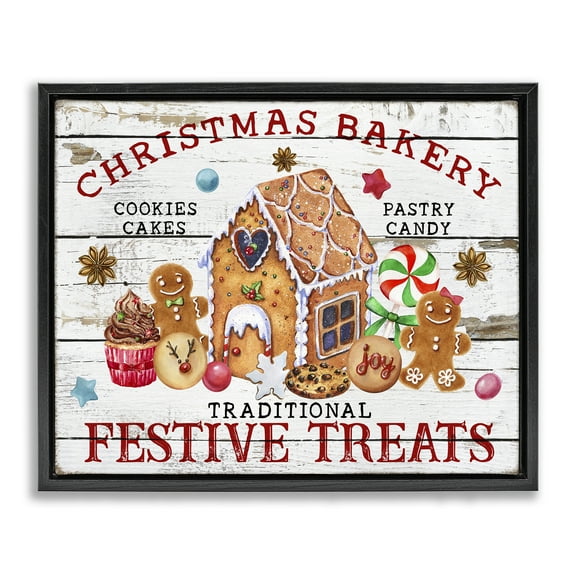 Stupell Industries Festive Treats Bakery Holiday Painting Black Floater Framed Canvas Art Prints Wall Art, 21 x 17
