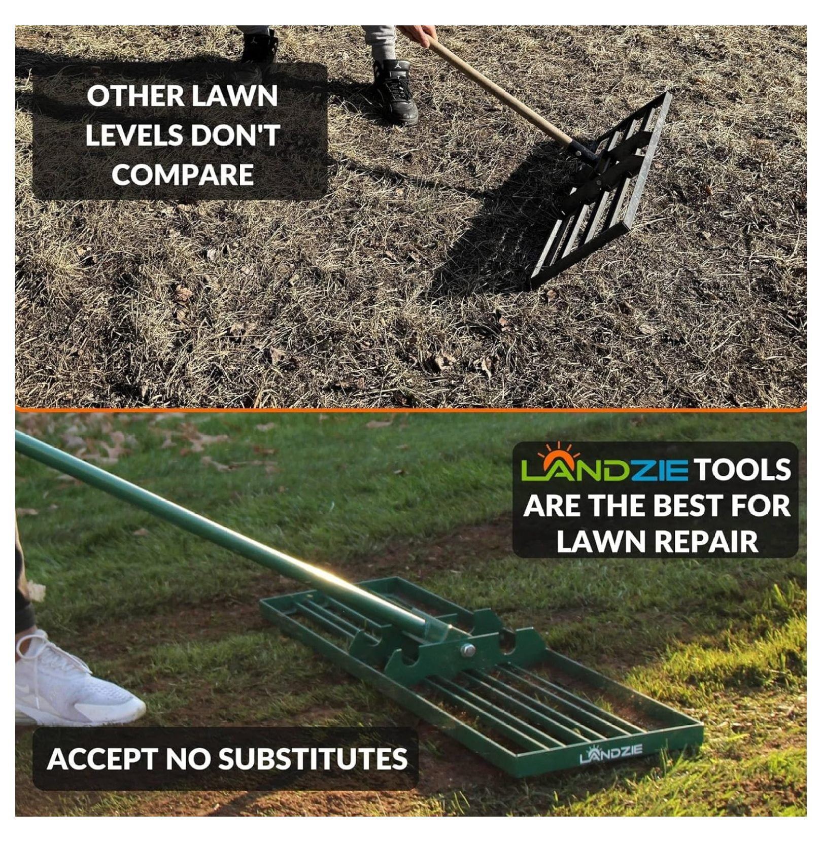 Lawn Leveling Rake – 36" Steel Handle Yard Leveler, Lawn Level Tool for Creating a Flat Surface - Works for Soil, Dirt, Topdressing, and Ground