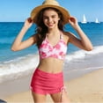 thumbnail image 5 of Girls 3 Piece Swimsuit Printing Ruched Criss Cross Bikini Set with Cover Up Skirt Swimwear Set Summer Beach Hawaiian Bathing Suits, 5 of 5
