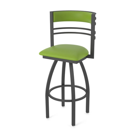 860 Hunter 30" Swivel Bar Stool with Pewter Finish and Canter Kiwi Green Seat and Back