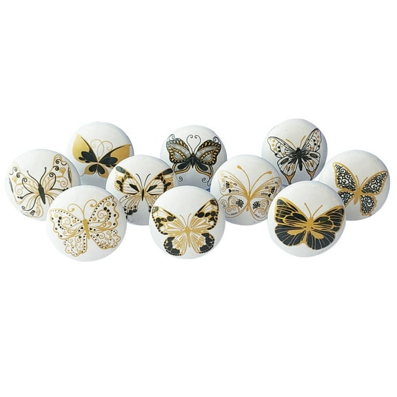 Royal Kraft Vintage Golden and Black Painted Ceramic Pull Knobs for Kitchen Cabinet, Door & Drawer, Wardrobe, Cupboard (Set of 10) Sknob018