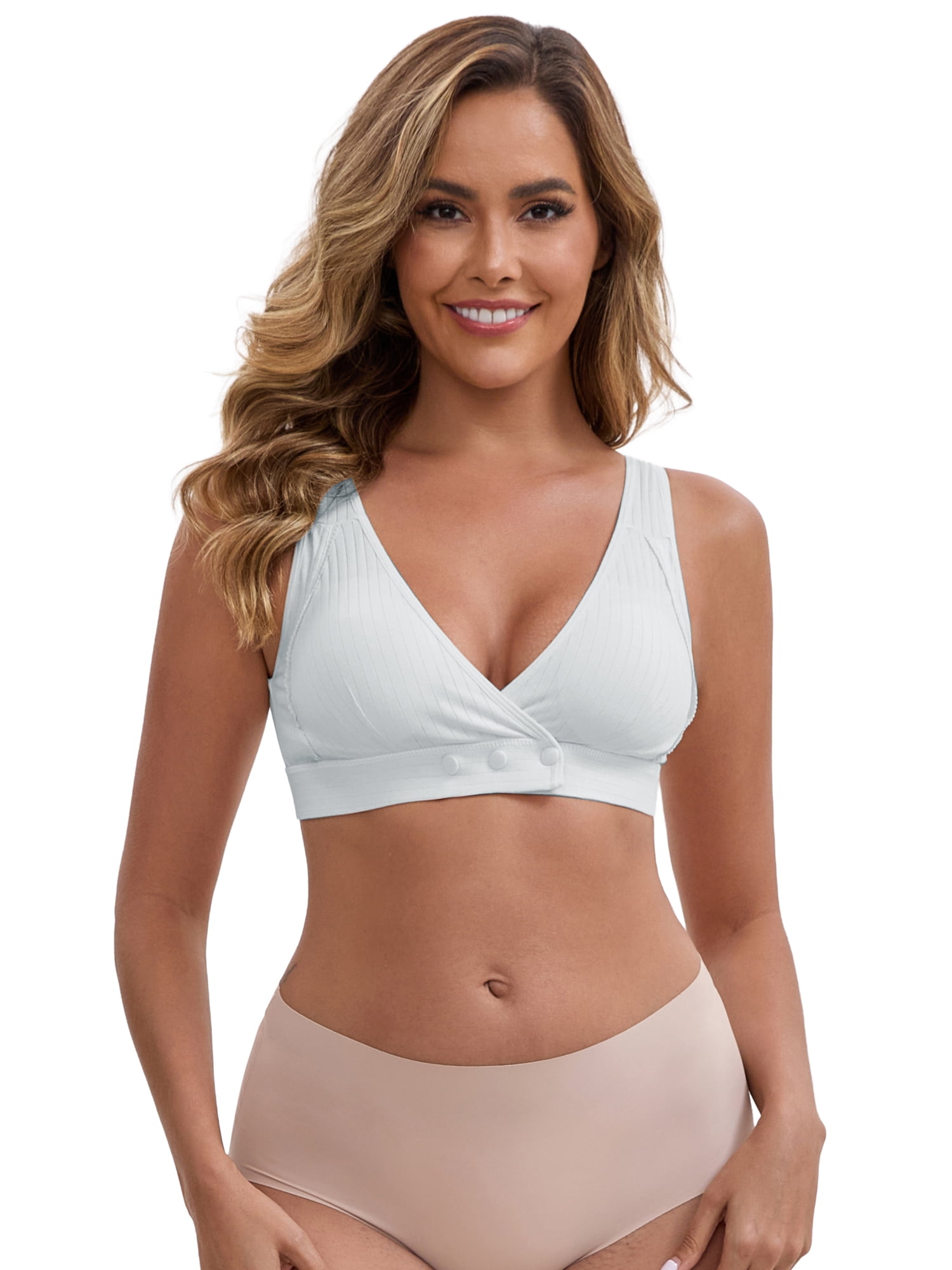 DARING DIVA Front Closure Nursing Bra Crossover Ribbed Bralette M Gray