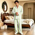 thumbnail image 6 of Matching Pajamas for Couples Long Sleeve Pajamas for Men Women Sleepwear Striped Button Down Warm Lounge Sets 2 Pcs Loungewear Light Green XXXL, 6 of 7