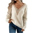 thumbnail image 2 of Lilgiuy Women Long Sleeve Lace Stitching V Neck Top Casual Loose Knitted Sweaters Blouse Gifts for Your Co-workers or Friends, 2 of 4