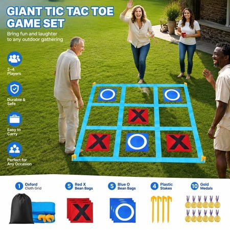 Outdoor Giant Tic Tac Toe Game for Kids and Adults, Large Lawn Yard Backyard Game for Family, Birthday Party, Carnival, and Playground Fun