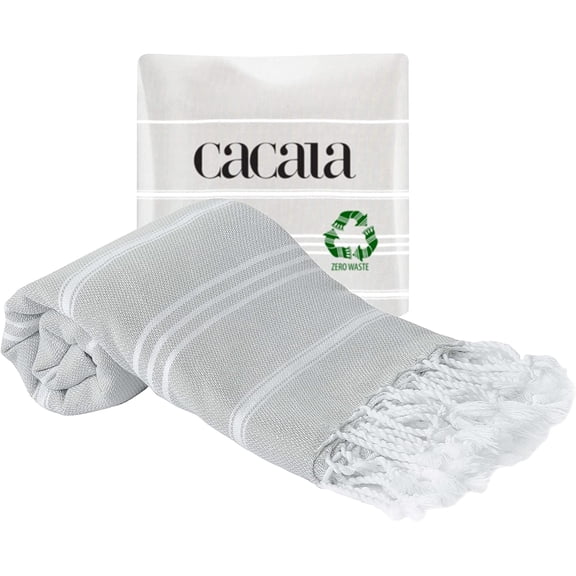 KKFEN-100% Turkish Cotton Kitchen Tea Towels, Highly Absorbent Luxury Soft Quick Drying Dish Towel with Hanging Loop for Gym, Yoga, Bath, Sports, Cleaning and Kitchen (23 x 36), Silvergrey