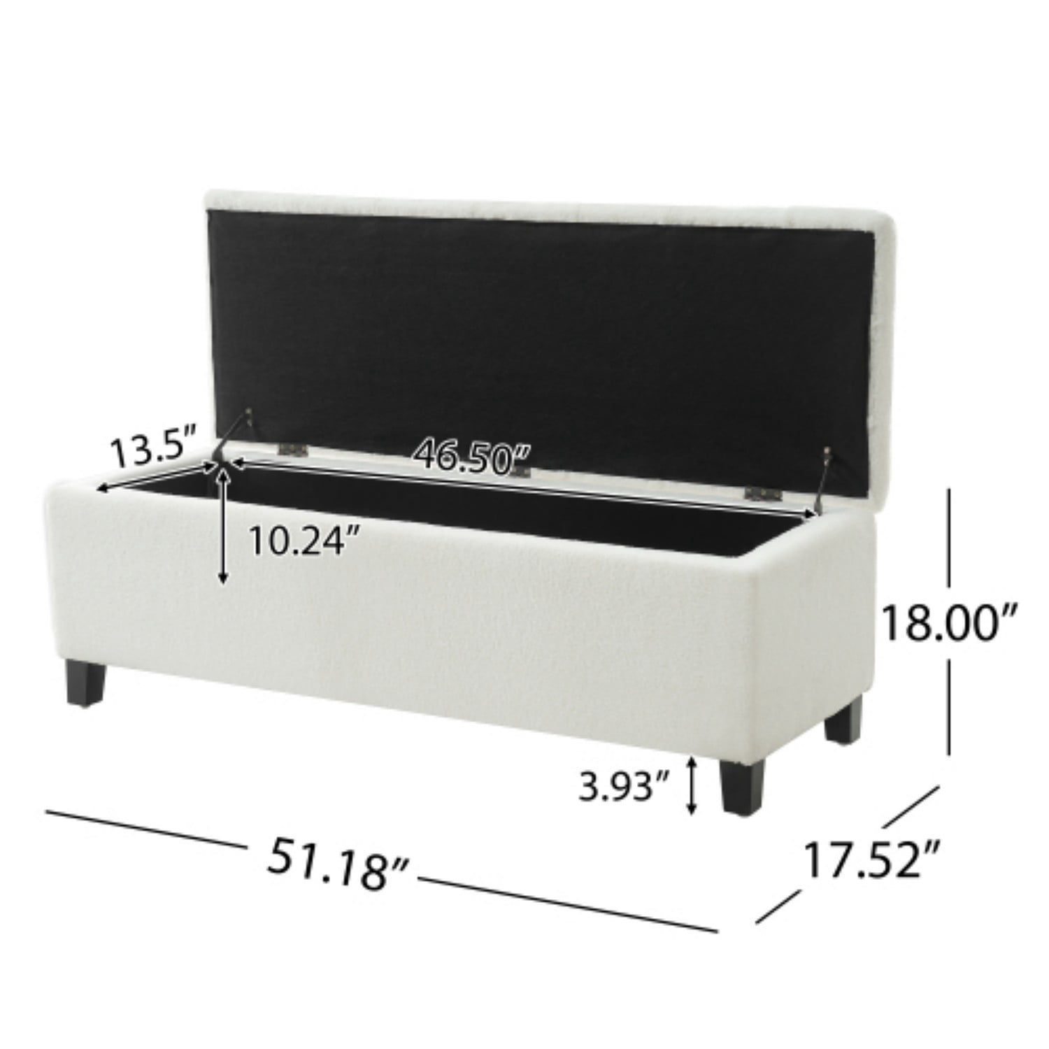 Storage Ottoman Bench with Hinged Lid, White PU Upholstered Entryway Bench with Rubber Wood Legs, Bedroom Living Room Bench, 300 lbs