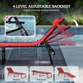 thumbnail image 3 of Set of 2 Folding Lounge Chairs, 4-Position Adjustable Reclining Chaise Loungers with Padded Pillow, Breathable Mesh & Steel Frame, for Beach, Poolside, Camping, Wine Red, 3 of 7