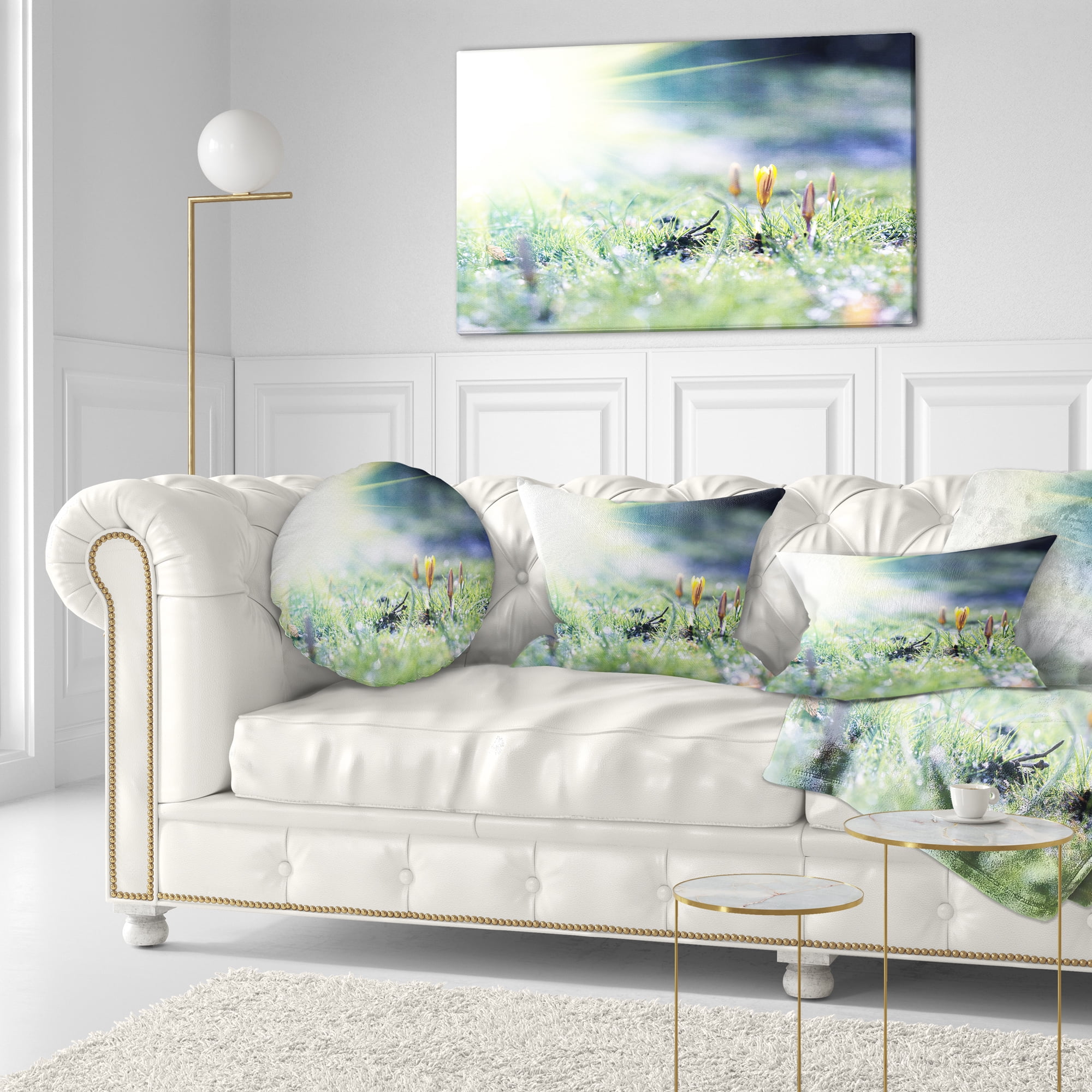 Designart Beautiful First Spring Flowers At Dawn - Floral Throw Pillow - 12x20