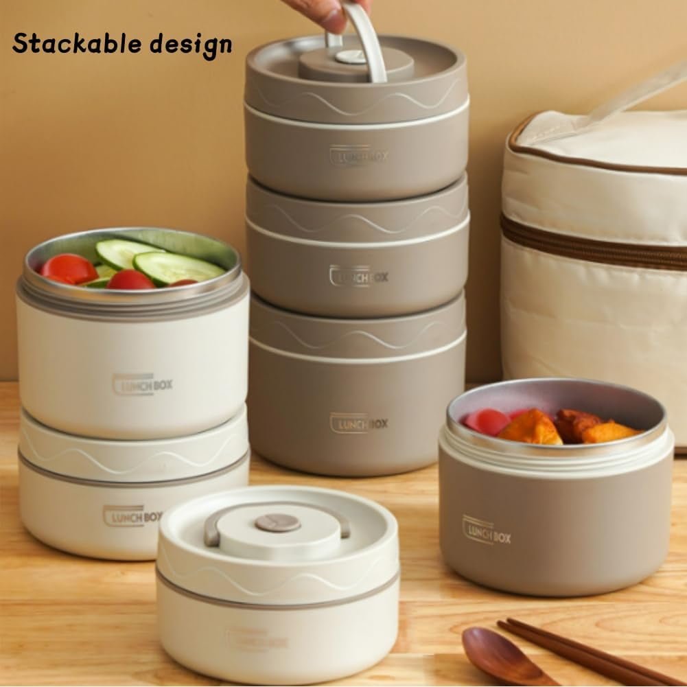 Portable Insulated Lunch Container Set, 2/3/4 Tier Separate Stackable Stainless Steel Lunch Container with Insulated Lunchs Bag, Bento Box Hot Food Lunch Containers to Microwave
