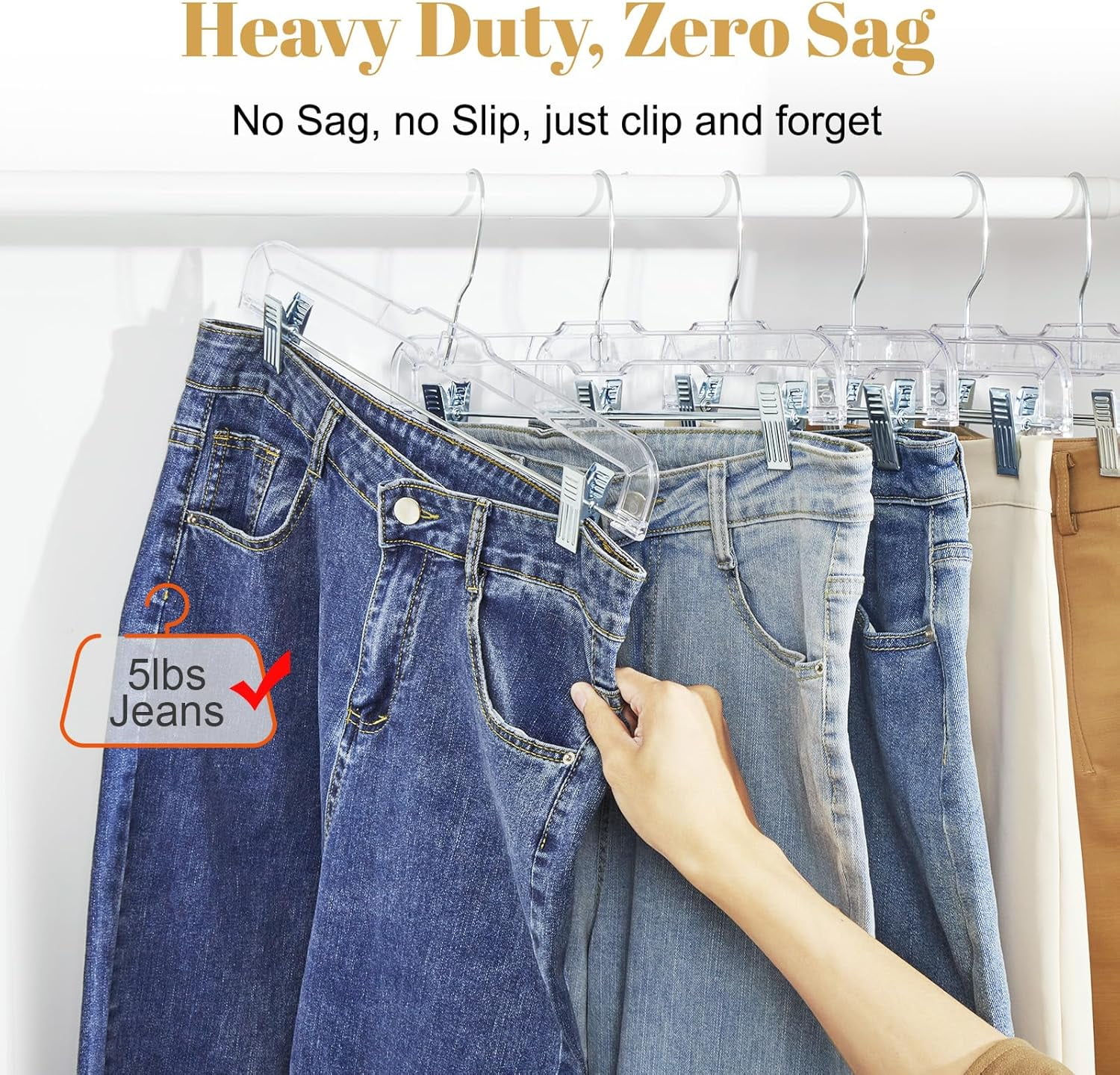 HOUSE DAY 12 Pack 14 inch Clear Plastic Skirt Hangers with Adjustable Clips, Pants 360-Rotating Swivel Hook, Clip for Pants, Trousers, Skirts, Jeans, Bulk
