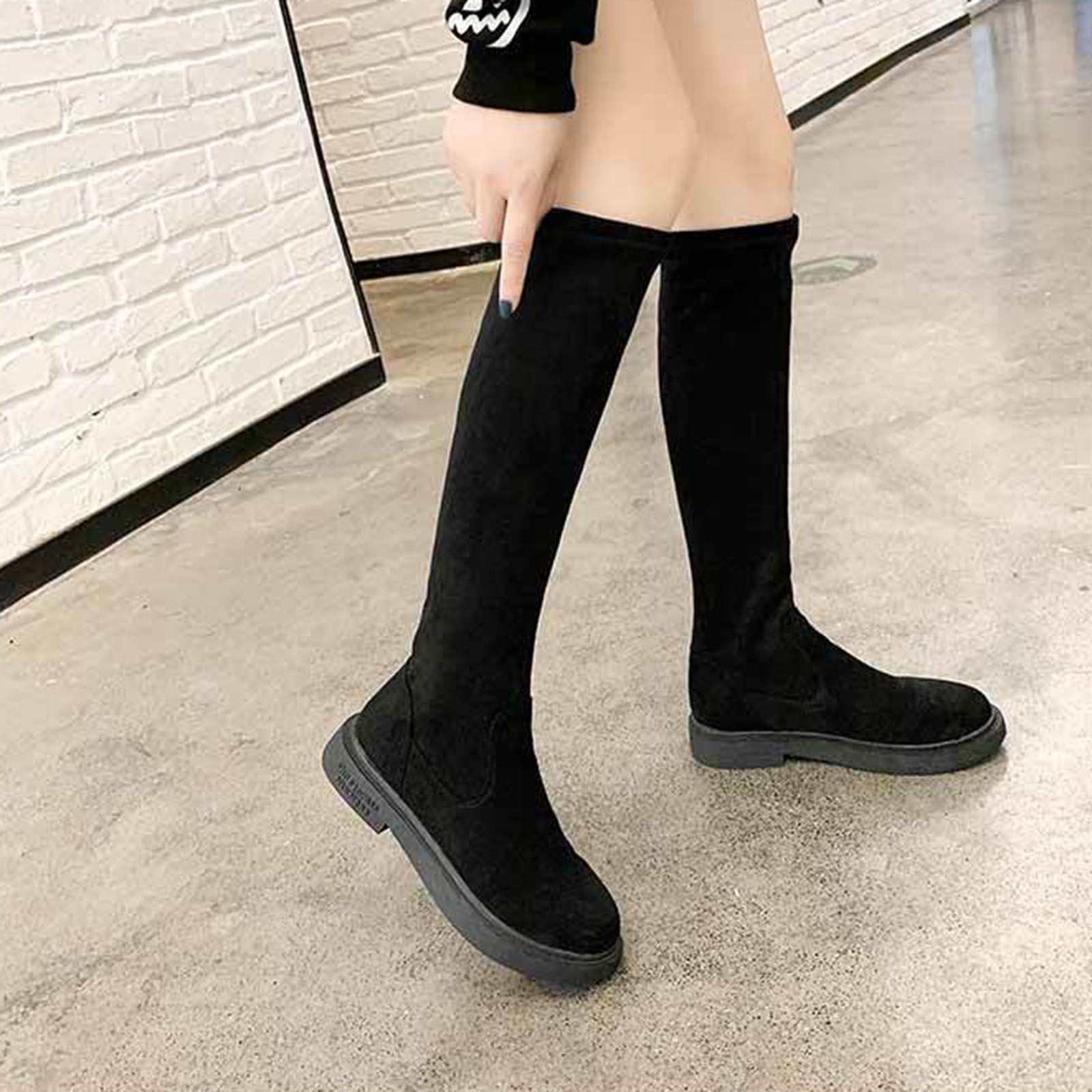 Womens Knee High Boots 2023 Dress Low Heel Round Toe Boot Faux