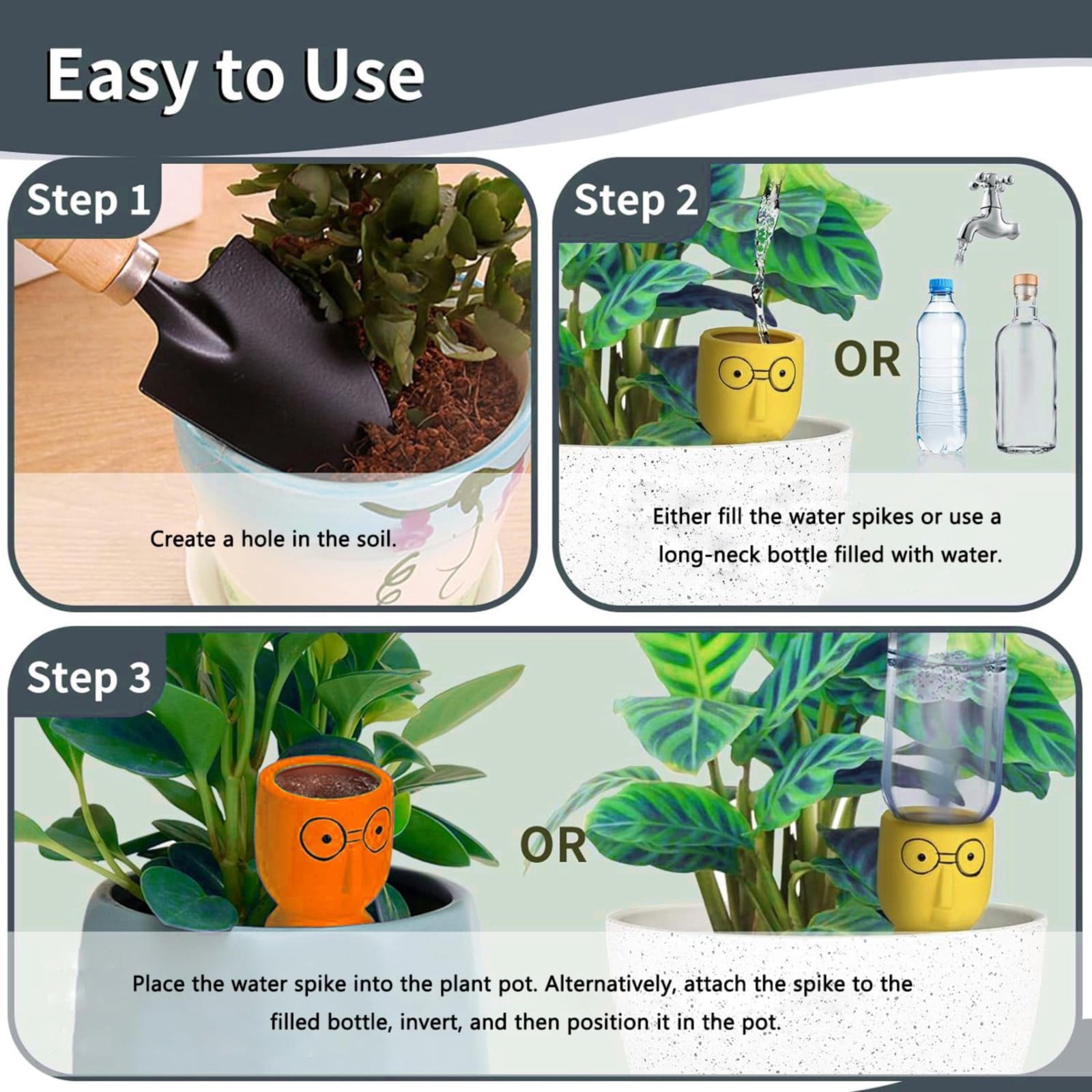 (Clearance) BNNG 4 Pack Terracotta Watering Spikes, Vacation Self-Watering Planters Devices - Continuous Moisture with Slow Release Watering System - Perfect for Indoor Outdoor Plants (Big Head)