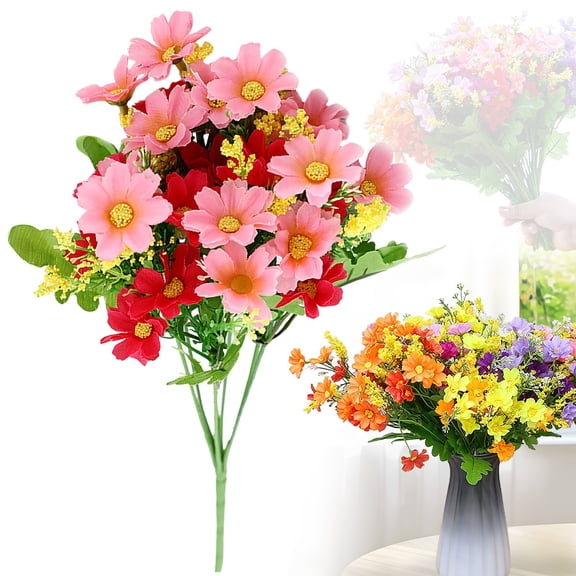 LKZQHMC Artificial Flowers 1 Bundles 11.8” Pink Artificial Daisy Flowers UV Resistant Outdoor Fake Wildflowers with Stems Faux Greenery Shrubs Plants Arrangements for Home Garden Vase Decor