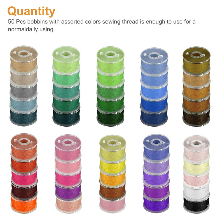 50pcs Bobbins and Sewing Thread, TSV Pre-Wound Thread with Box, Basic  Sewing Supplies Kit for Beginner Daily Use 