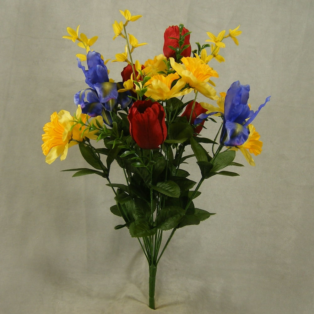 1 Pc, Artificial Mixed Spring Bush Has 14 Stems With Large Daffodil