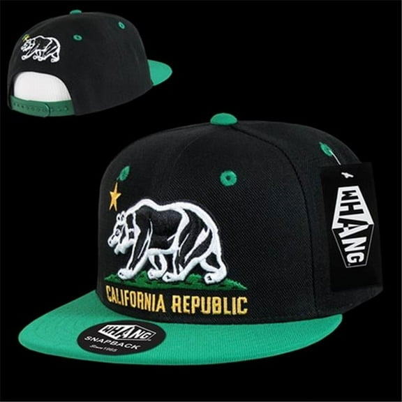 Whang California Republic Snapback Hat Cap - Black White Green Visor
