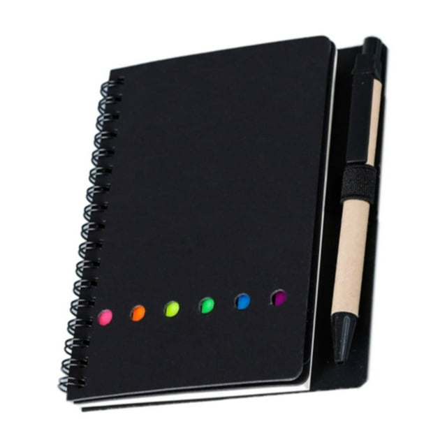 Spiral Notebook Steno Pads Lined Notepad with Pen in Holder, Sticky Notes, Page Marker Colored Index Tabs Flags Notebook for College Writing Book Cute Note Books Journals in Bulk, Black