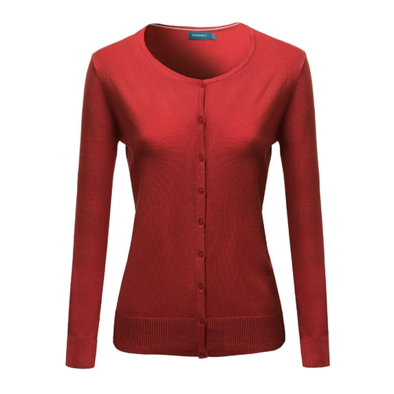 FashionOutfit Women's Basic Solid Round Neck Sweater Cardigan
