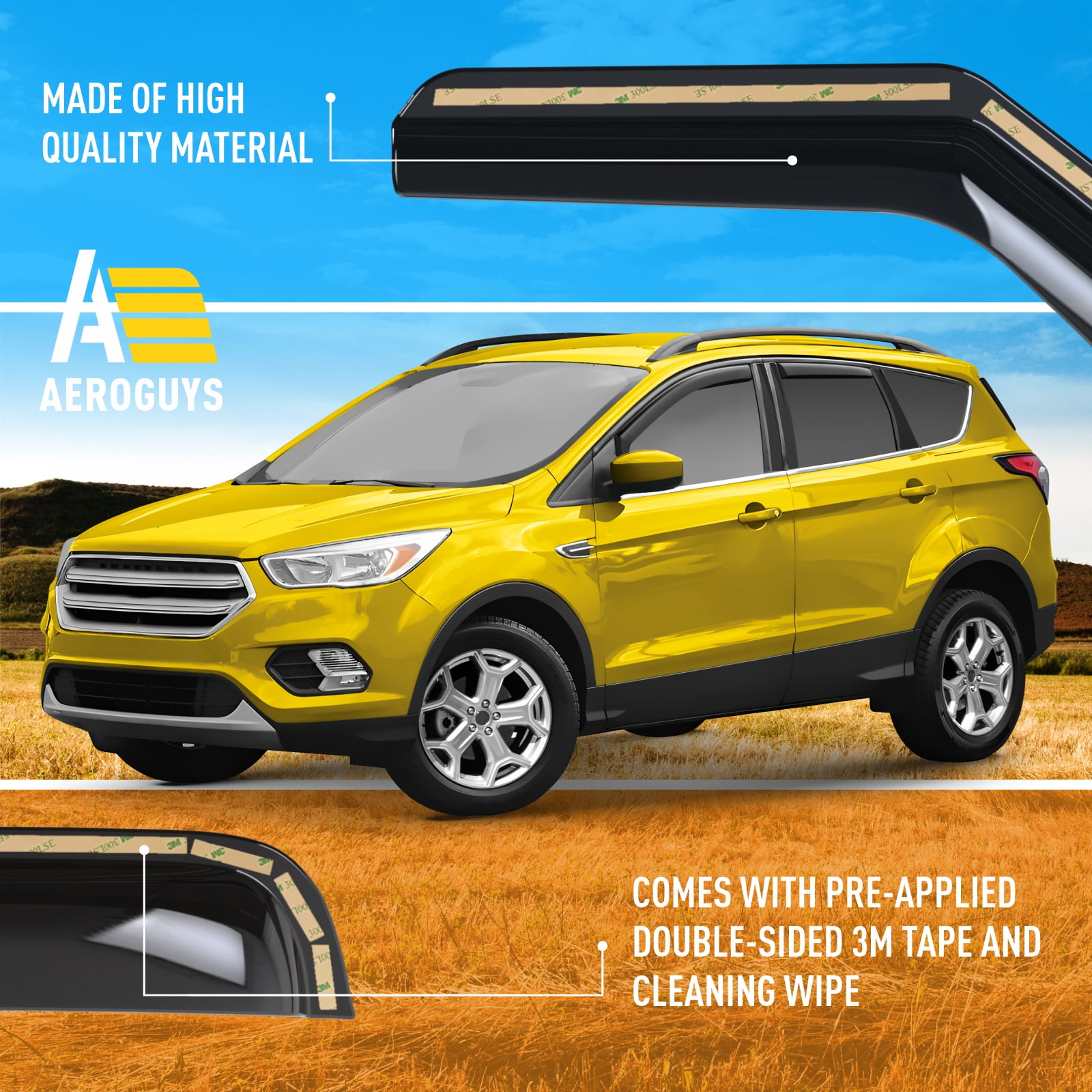 AEROGUYS Extra Durable Window Deflectors in-Channel Window Visors Rain Guards Fit for Ford Escape 2013-2019, Sun Visors, Wind VentVisors, Exterior Car Accessories - 4 pcs. AG0822