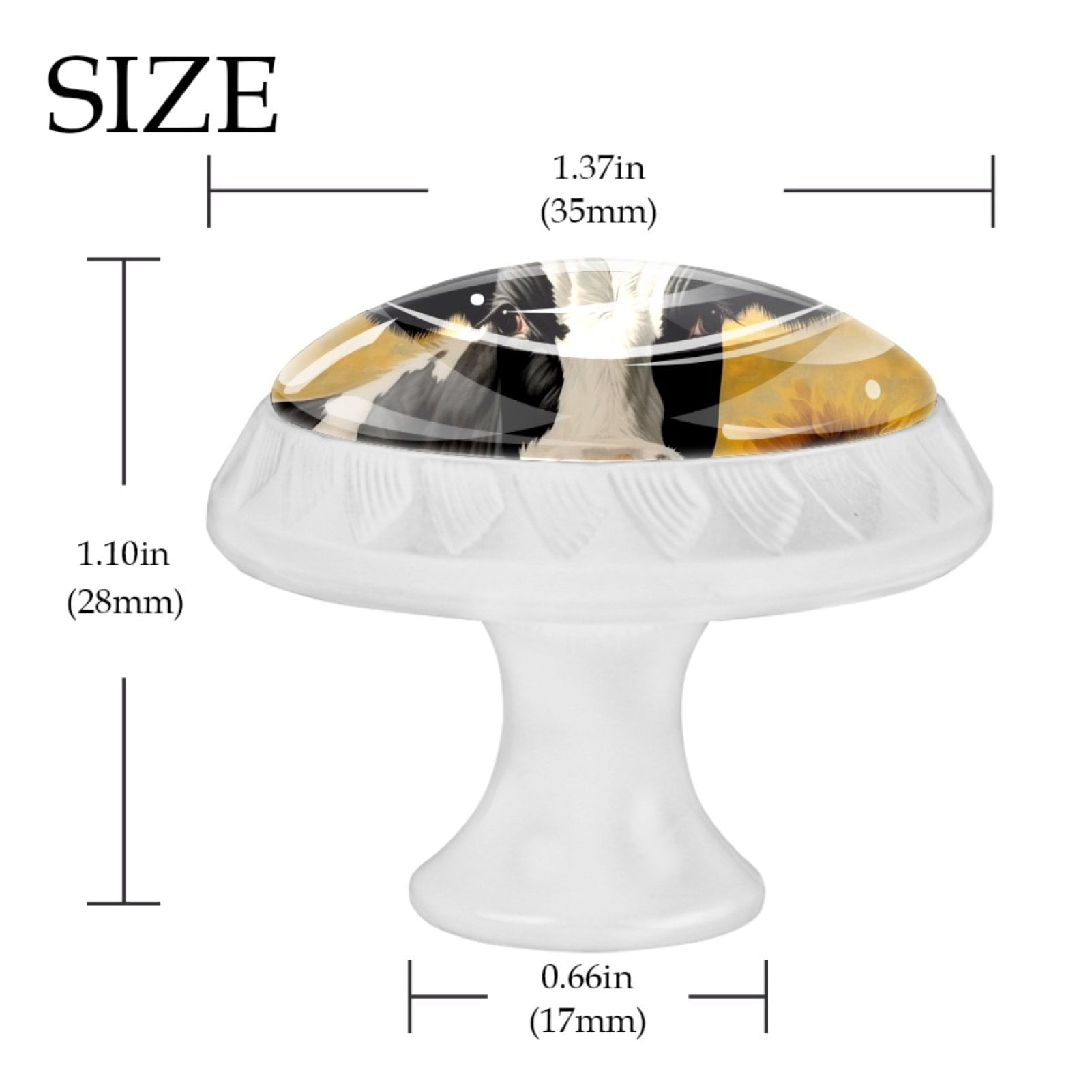 4 Pcs Cow and Sunflower Knobs for Kitchen Cabinet Cupboard Dresser Bookcase Drawer Pulls Handles Round Home Decor
