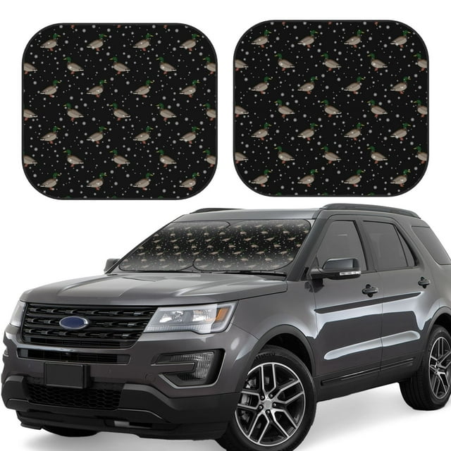 Vsdgher Mallards And Snowflakes Print Car Windshield Sun Shade, Reflective Sunshade Window Sunshade Sun Visor Protector Fit for Cars,Trucks,SUVs-Medium