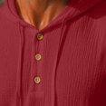 thumbnail image 4 of Hoodie Long Sleeve Shirts for Men Cotton Linen Solid Color Buttons Drawstring Casual Top Summer Vintage Fashion Comfort Loose Pullover Shirt, 4 of 9
