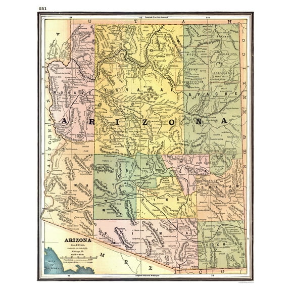 Historic State Map - Arizona - Johnson 1888 - 23 x 28.03 - Vintage Wall Art