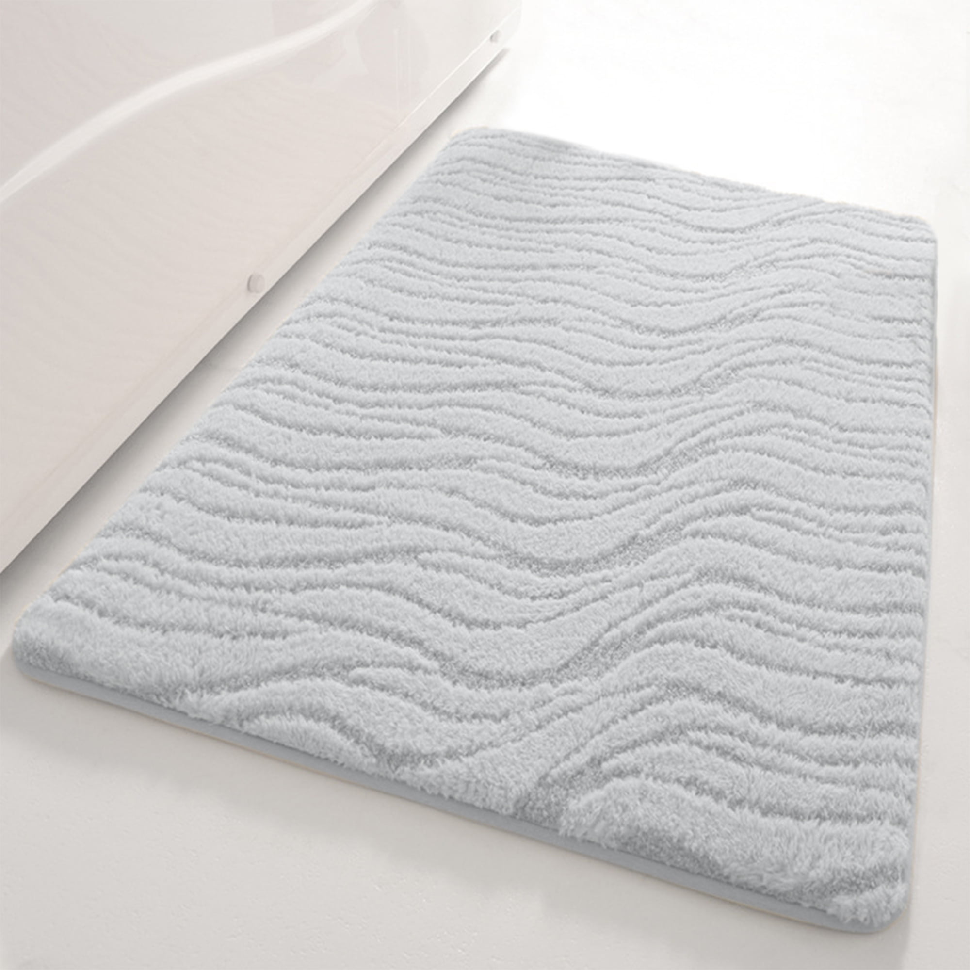 Unique Bargains Wave Pattern Bath Mat Soft Absorbent Non-Slip Bath Rugs Grey 16" x 24"