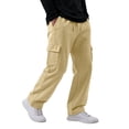 thumbnail image 2 of Cargo Sweatpants for Men Fashion Casual Drawstring Waist Sweatpants with Pockets Loose Fit Wide Leg Sweatpants for Lounging or Outdoor Beige L, 2 of 9