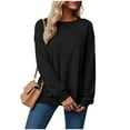 thumbnail image 7 of Quealent Crewneck Sweatshirts for Women Pullover Long Sleeve High Low Side Split Hem Basic Fall Fashion Sweatshirt Top Black for Size M, 7 of 7