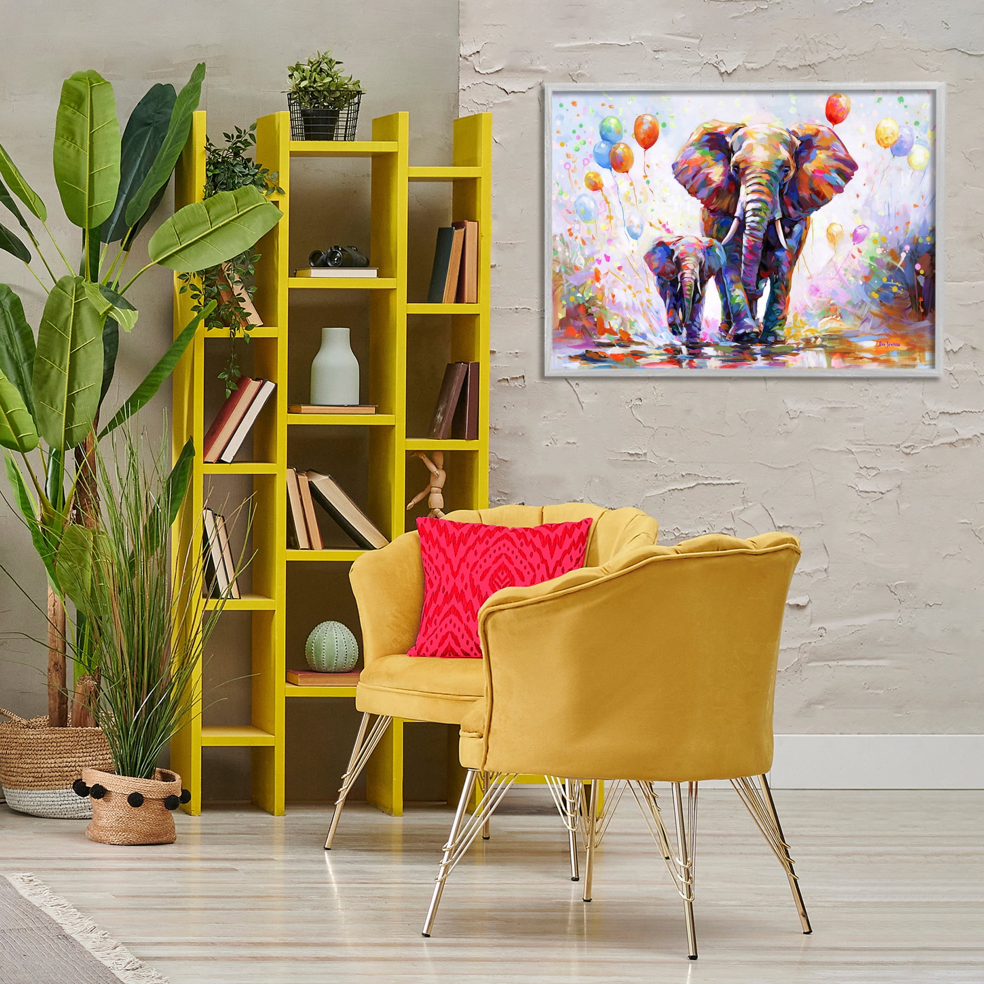 Stupell Industries Elephants & Balloons Animals & Insects Painting Gray Framed Art Print Wall Art, 30 x 20