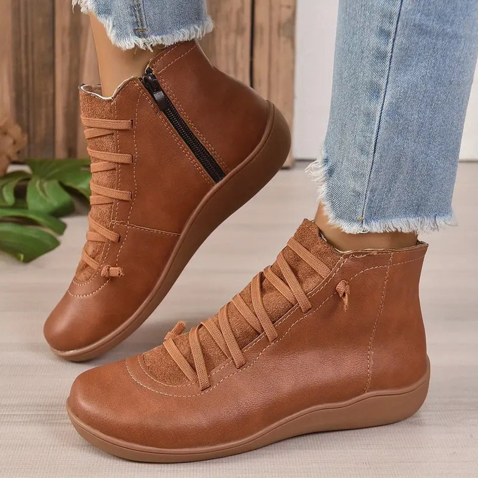 Bottines Western en Cuir Souple Grande Taille à Fermeture Éclair