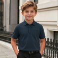 thumbnail image 3 of shoper Boys Polo Shirt School Uniform Short Sleeve Tops, Button Closure, Textured Shirt Stretchy Quick Dry Casual Golf Navy, 3 of 6