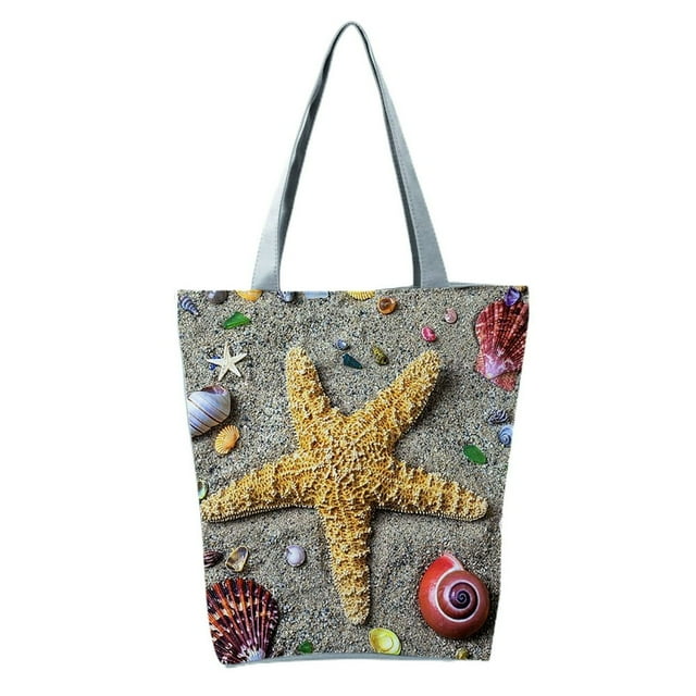 Reusable Zipper Closure Shoulder Pouch Practical Cute Starfish Print Large Capacity Travel Bag Fashion Accessories