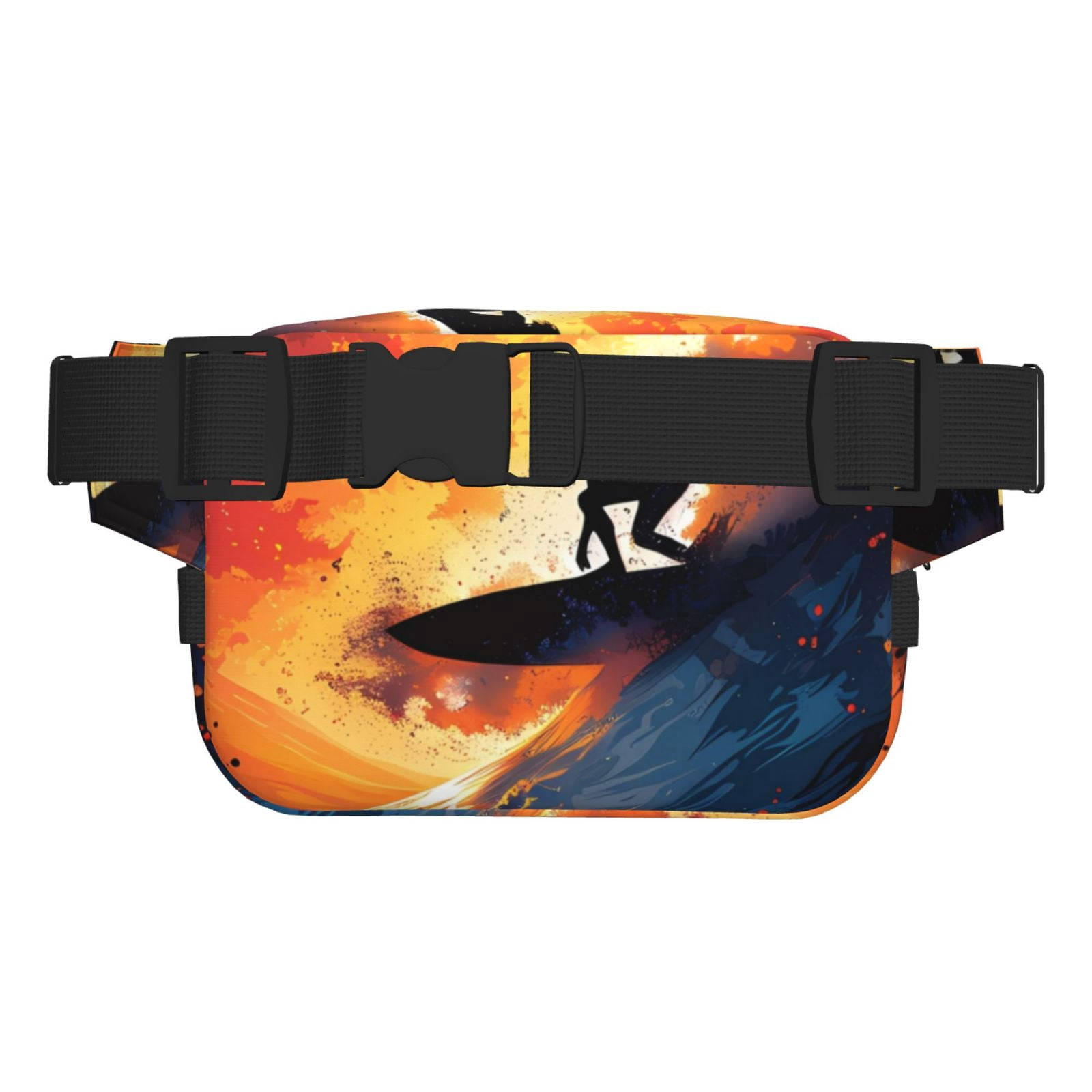 Picia Sunset Surfing Silhouette Print Square Double-Layer Waist Bag Mini Adjustable Waist Belt Bag Exercise Running Travel Hiking