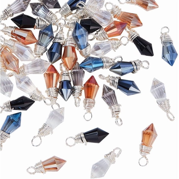 48 Pcs 8 Colors Faceted Clear Glass Charms Tapered Crystal Pendants Wire Wrap Teardrop Glass Charm Beads Loose for DIY Bracelets Necklaces Earrings Craft Jewelry Making Kits