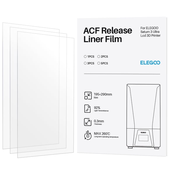 ELEGOO 3 PCS ACF Release Liner Film for Saturn 3 Ultra Resin 3D Printer, Faster Printing, 290mm*195mm, Thickness 0.3mm