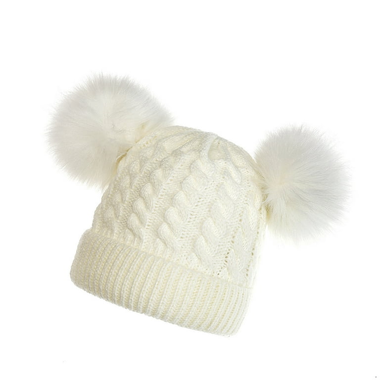 Fdelink Kids Winter Hat Toddler Knitted Pom Beanie Hat Cotton Lined Cap  Baby Girls Boys Hat, Kids Hat (White)