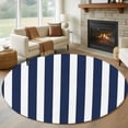 thumbnail image 2 of Navy Blue Striped Large Area Rugs for Bedroom Living Room, Soft Non Slip Carpet Bedside Rug, Modern Farmhouse Blue White Stripes Round Floor Cover Kitchen Accent Rug 6' for Dining Room/Office, 2 of 9