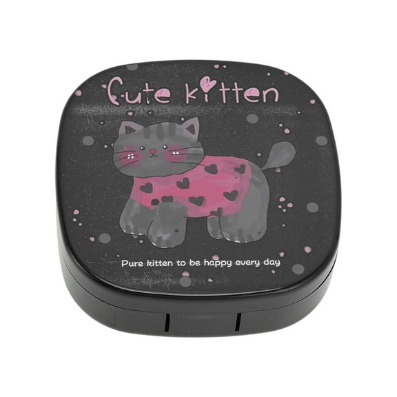 Unique Bargains 1 Set Contact Lens Case Cartoon Cat Lens Storage Case Black