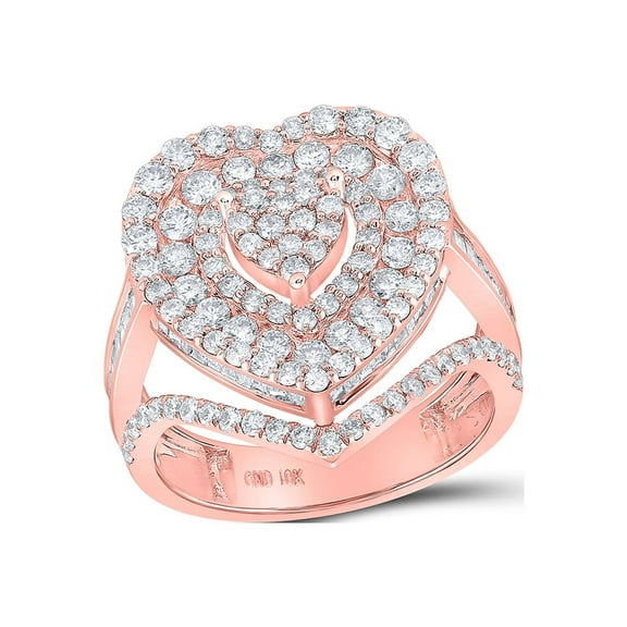10kt Rose Gold Womens Round Diamond Heart Ring 2-1/3 Cttw