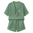 thumbnail image 4 of XFeng Linen Shorts Sets Women 15 Piece V Neck Breathable Loose Fit Outfits Summer Lounge Sets for Travel Beach Vacation,Green,S, 4 of 4