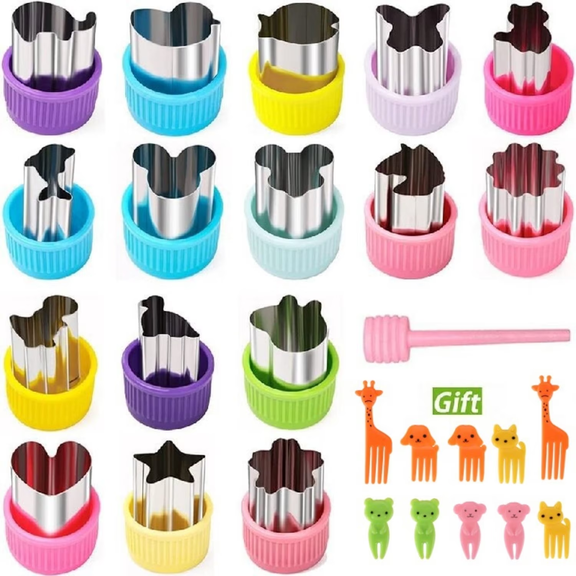 USIONE 27 Pcs Mini Vegetable Fruit Cutter Shapes Set, Food Grade Cookie Cutters, Kitchen Baking Tool for Cheese, Fruit, Cookie & DIY Food Crafts